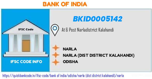 Bank of India Narla BKID0005142 IFSC Code