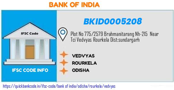Bank of India Vedvyas BKID0005208 IFSC Code