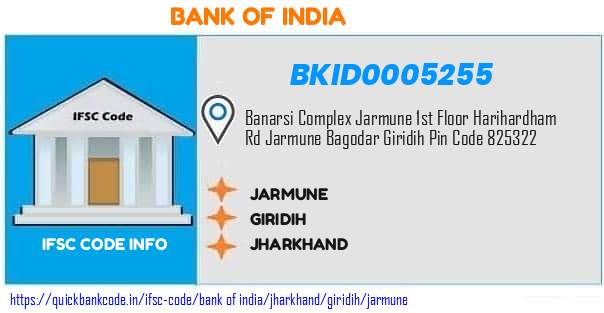 Bank of India Jarmune BKID0005255 IFSC Code