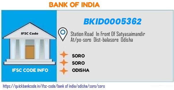 Bank of India Soro BKID0005362 IFSC Code