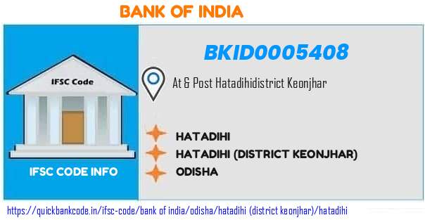 Bank of India Hatadihi BKID0005408 IFSC Code