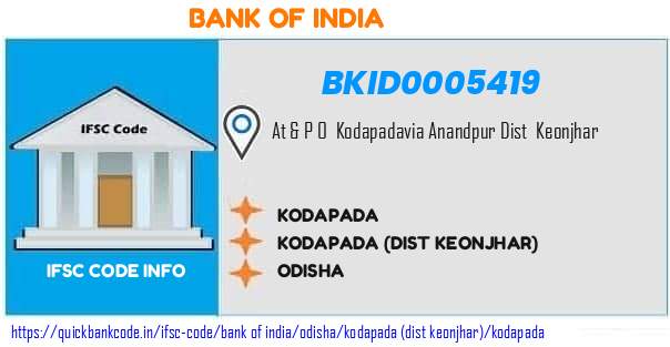 Bank of India Kodapada BKID0005419 IFSC Code