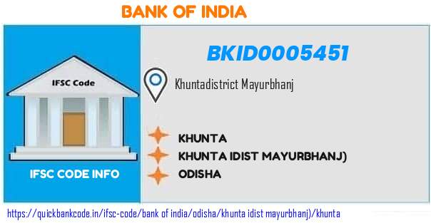 Bank of India Khunta BKID0005451 IFSC Code