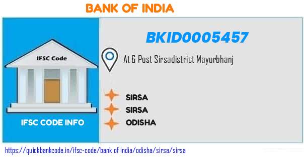 Bank of India Sirsa BKID0005457 IFSC Code