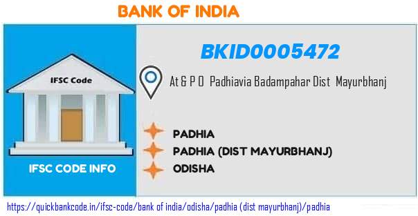 Bank of India Padhia BKID0005472 IFSC Code