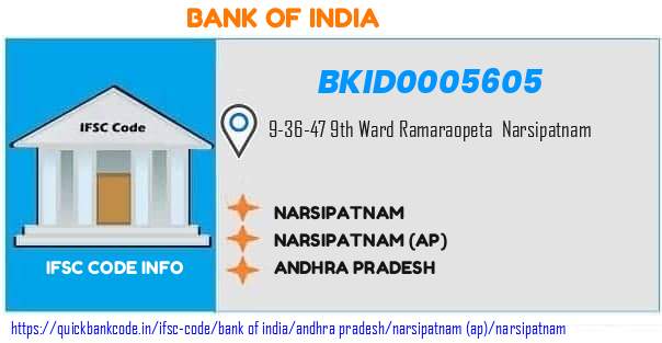 Bank of India Narsipatnam BKID0005605 IFSC Code