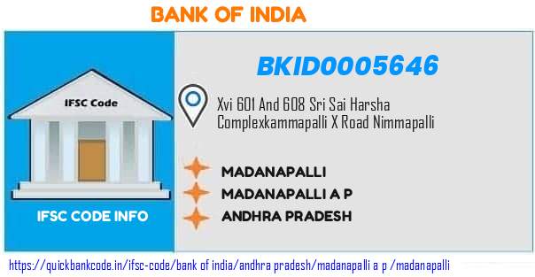 Bank of India Madanapalli BKID0005646 IFSC Code