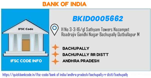 Bank of India Bachupally BKID0005662 IFSC Code