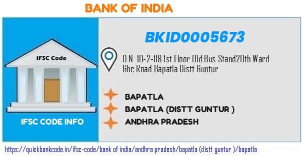 Bank of India Bapatla BKID0005673 IFSC Code