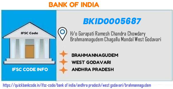 Bank of India Brahmannagudem BKID0005687 IFSC Code