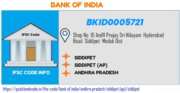 Bank of India Siddipet BKID0005721 IFSC Code