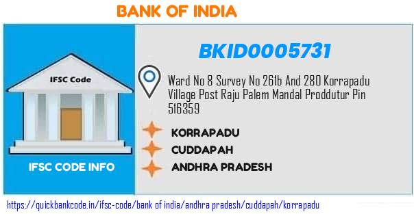 Bank of India Korrapadu BKID0005731 IFSC Code