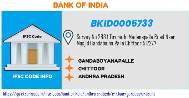 Bank of India Gandaboyanapalle BKID0005733 IFSC Code