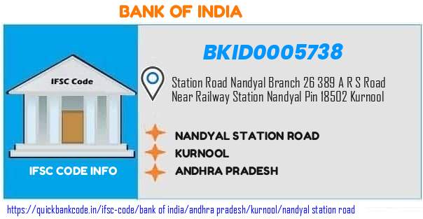 Bank of India Nandyal Station Road BKID0005738 IFSC Code