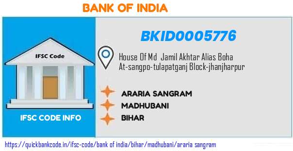 Bank of India Araria Sangram BKID0005776 IFSC Code