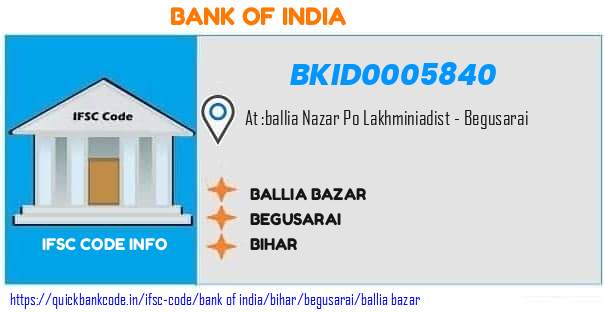 Bank of India Ballia Bazar BKID0005840 IFSC Code