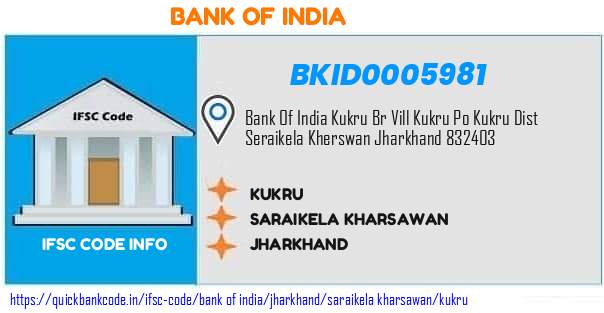 Bank of India Kukru BKID0005981 IFSC Code