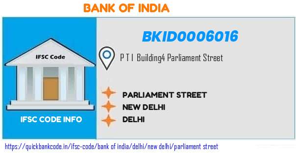 Bank of India Parliament Street BKID0006016 IFSC Code