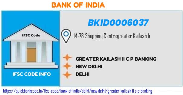 Bank of India Greater Kailash Ii C P Banking BKID0006037 IFSC Code