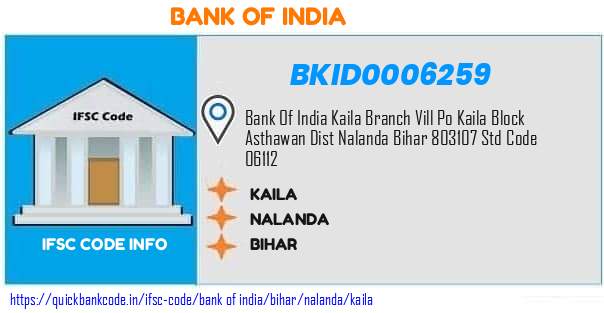 Bank of India Kaila BKID0006259 IFSC Code