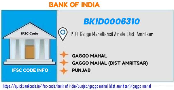 Bank of India Gaggo Mahal BKID0006310 IFSC Code