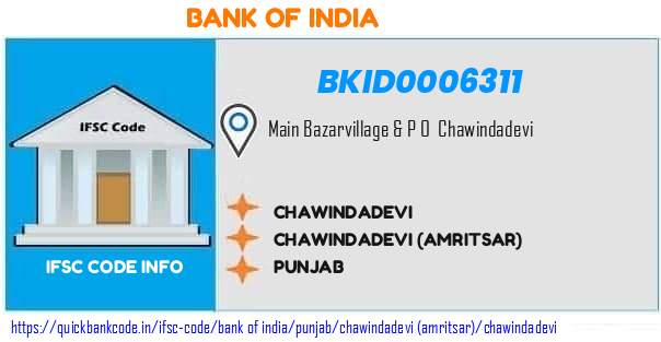 Bank of India Chawindadevi BKID0006311 IFSC Code