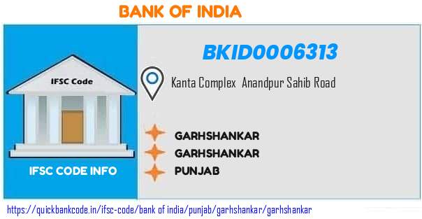 Bank of India Garhshankar BKID0006313 IFSC Code