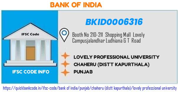 Bank of India Lovely Professional University BKID0006316 IFSC Code