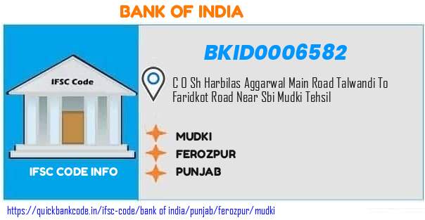 Bank of India Mudki BKID0006582 IFSC Code