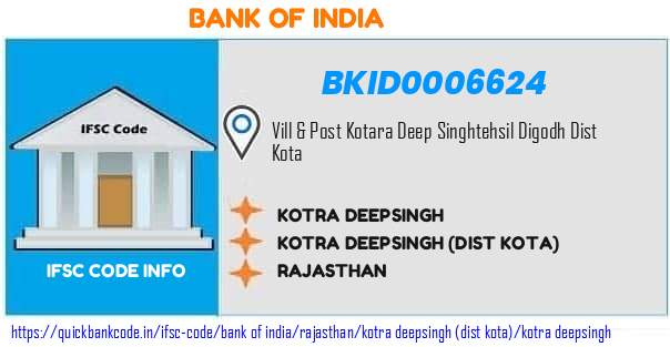 Bank of India Kotra Deepsingh BKID0006624 IFSC Code
