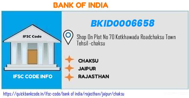 Bank of India Chaksu BKID0006658 IFSC Code