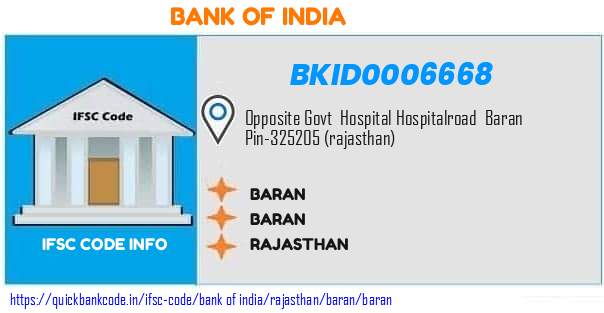 Bank of India Baran BKID0006668 IFSC Code