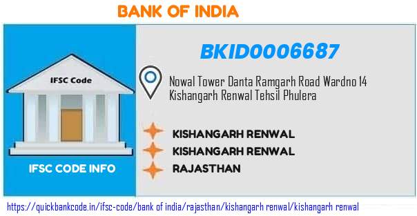 Bank of India Kishangarh Renwal BKID0006687 IFSC Code
