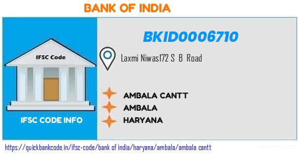 Bank of India Ambala Cantt  BKID0006710 IFSC Code