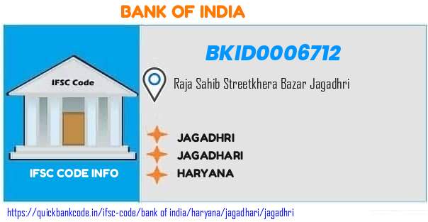 Bank of India Jagadhri BKID0006712 IFSC Code