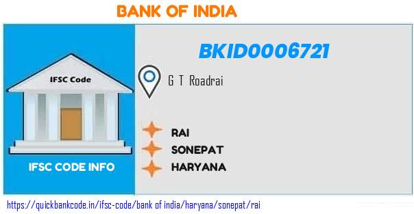 Bank of India Rai BKID0006721 IFSC Code