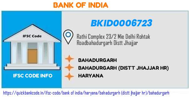 Bank of India Bahadurgarh BKID0006723 IFSC Code