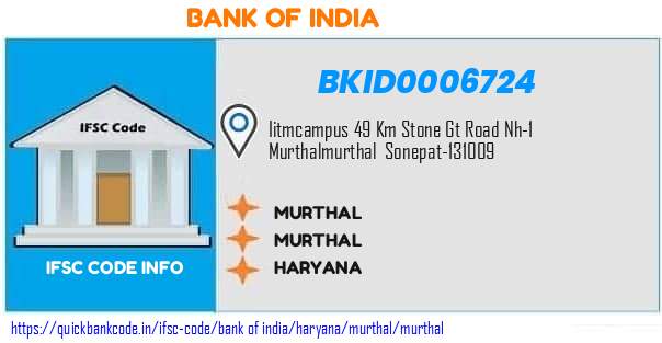 Bank of India Murthal BKID0006724 IFSC Code