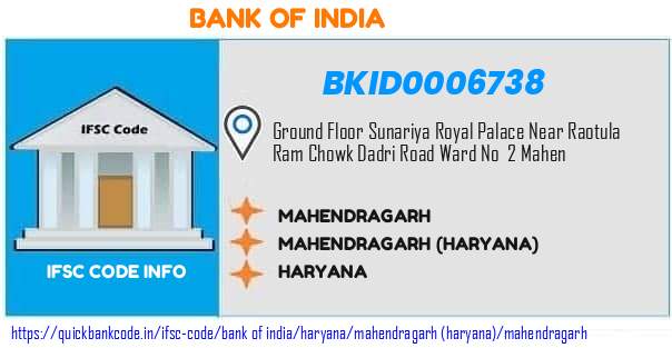 Bank of India Mahendragarh BKID0006738 IFSC Code