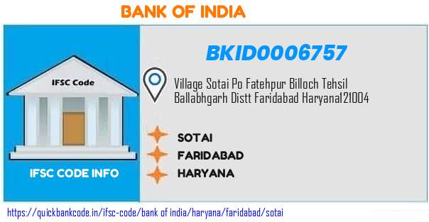 Bank of India Sotai BKID0006757 IFSC Code