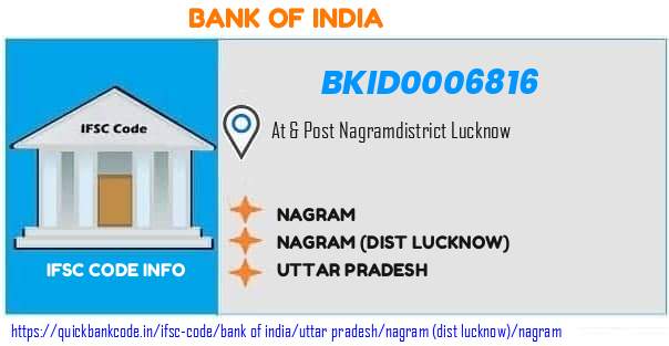 Bank of India Nagram BKID0006816 IFSC Code