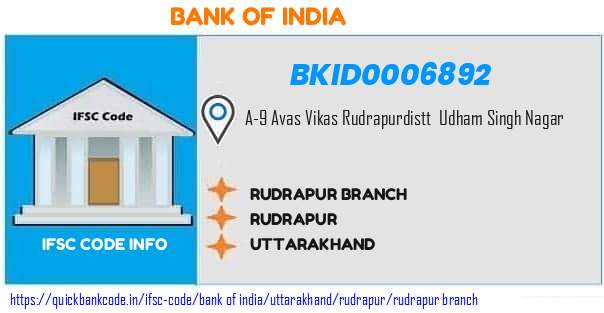 Bank of India Rudrapur Branch BKID0006892 IFSC Code