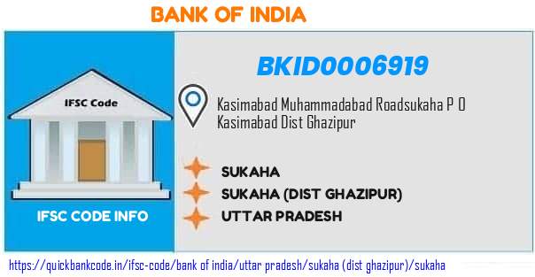 Bank of India Sukaha BKID0006919 IFSC Code