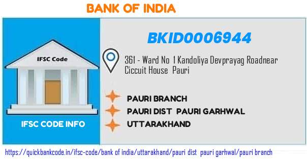 Bank of India Pauri Branch BKID0006944 IFSC Code