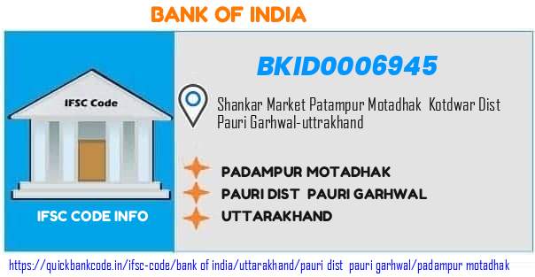 Bank of India Padampur Motadhak BKID0006945 IFSC Code