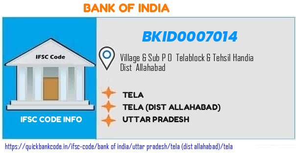 Bank of India Tela BKID0007014 IFSC Code