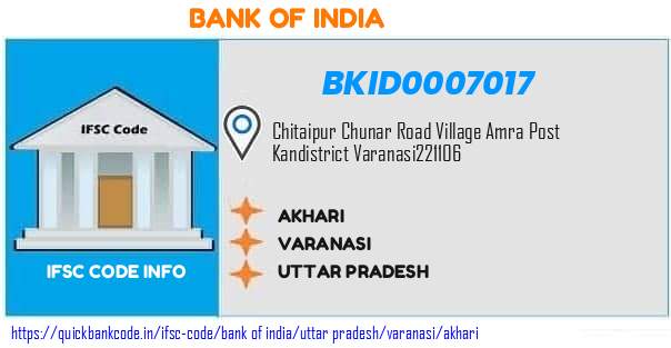 Bank of India Akhari BKID0007017 IFSC Code