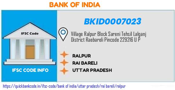 Bank of India Ralpur BKID0007023 IFSC Code