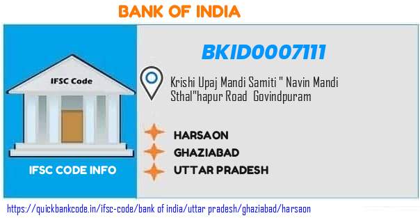 Bank of India Harsaon BKID0007111 IFSC Code