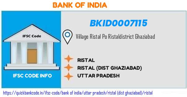 Bank of India Ristal BKID0007115 IFSC Code